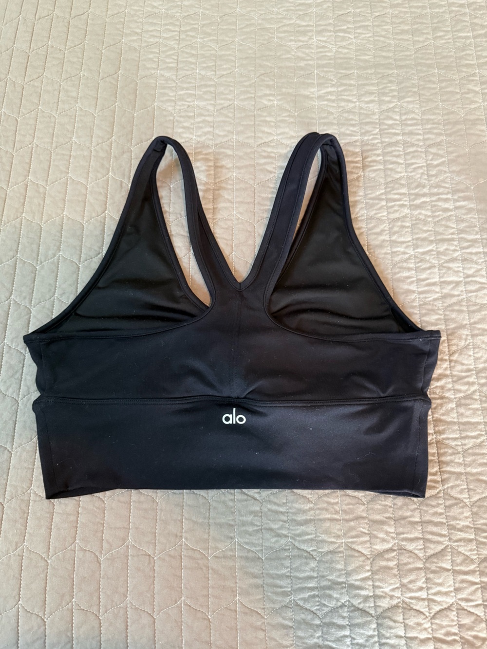 ALO Yoga Black Wild Thing Ruched V-Neck Crop Sports Bra - Picture 4 of 5